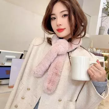 1 шт. Защитный шарф для шеи, ветрозащитный плюшевый шарф, зимний теплый шарф из искусственного меха кролика
