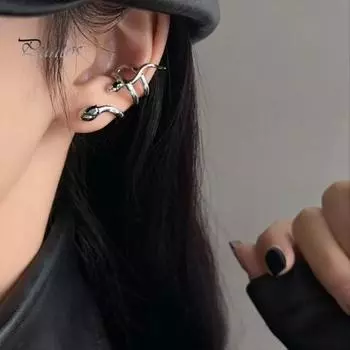 1 шт., завернутая в змею серьга-клипса из полированного металла с гальваническим покрытием и кубическим цирконием, не прокалываемая, для клубной вечеринки, фотореквизит чёрный