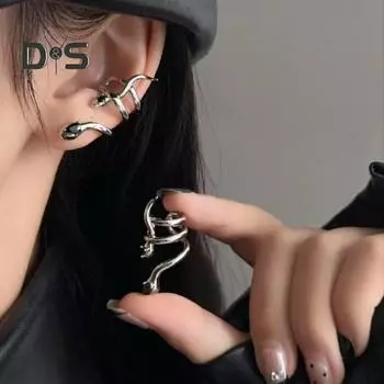 1 шт., завернутая в змею серьга-клипса из полированного металла с гальваническим покрытием и кубическим цирконием, не прокалываемая, для клубной вечеринки, фотореквизит чёрный