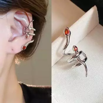 1 шт., завернутая в змею серьга-клипса из полированного металла с гальваническим покрытием и кубическим цирконием, не прокалываемая, для клубной вечеринки, фотореквизит чёрный