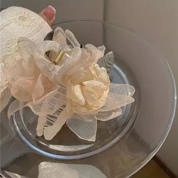 1 шт., зажим-цветок в виде сетки литературного темперамента, длина около 12 см, зажим для волос на затылке, прозрачный большой зажим-акула A