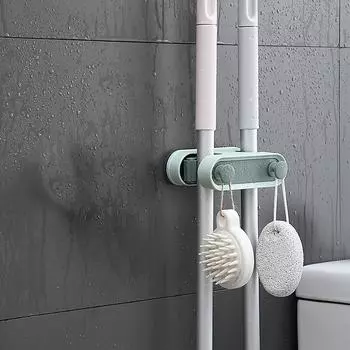 1 шт. зажим для швабры без заусенцев, держатель для швабры для ванной комнаты, наклеиваемый на стену, ABS, не пробивает, прочный синий