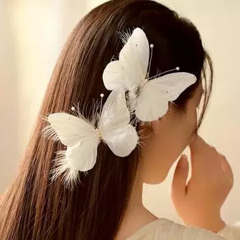 1 шт., зажим Ins, нежный свадебный головной убор, модные аксессуары для волос с перьями, изящная 3D-стереоскопическая шпилька с бабочкой на краю
