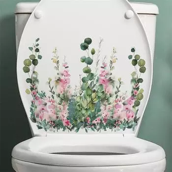 1 шт. зеленые растения цветы бабочка настенные наклейки ванная комната туалет декор наклейки гостиная шкаф украшение дома самоклеящиеся
