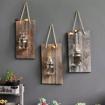 1 шт. Зеленые растения, свежее стекло, оригинальность, доска, ваза для гидропоники в сельском стиле, подвесные украшения, прямоугольник