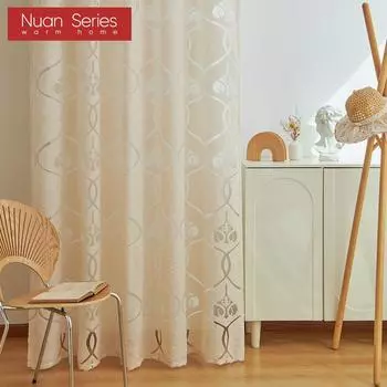 1 шт., жаккардовая оконная прозрачная занавеска Nuan серии Nuan, европейский дизайн, тюль с цветами, занавеска для гостиной для домашнего декора 100x130cm бежевый