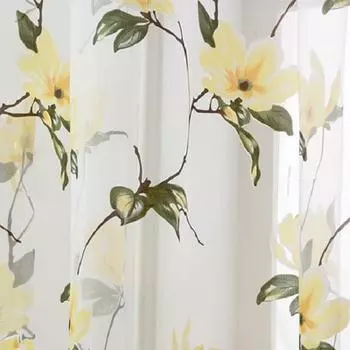 1 шт. жаккардовый тюль с цветочным принтом для гостиной, прозрачная занавеска, элегантные романтические шторы, домашний декор, Lozujoju, домашний декор W100cm x L130cm жёлтый