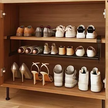 1 шт. железная многофункциональная полка для хранения, полка для обуви, органайзер для шкафа, многослойный разделитель для обувного шкафа, расширяемая полка для обувного шкафа белый