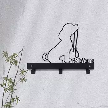 1 шт. Железные поделки, поводок для собак, ключ, вешалка для полотенец, держатель для ключей, крючок для ключей - СОБАКА С ПОВОДКОМ, настенный, настенный, крючки чёрный