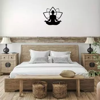 1 шт. Железный Арт-Цветок Лотоса Сидящий Человек Настенный Декор - Изысканная Металлическая Часть для Домашнего Интерьера, Современная Спальня и Украшения Дома светло-серый