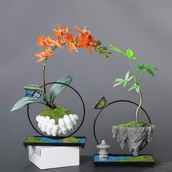 1 шт. Железный креативный микроландшафтный бамбуковый подвесной самодельный бонсай плавающий островной горшок для суккулентов