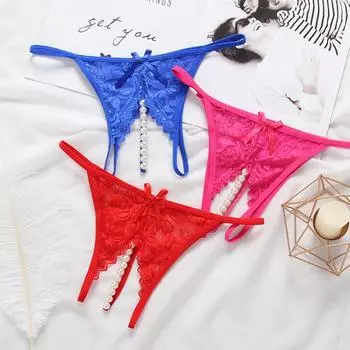 1 шт. Жемчужное прозрачное нижнее белье Нейлон Сексуальные женские стринги Трусики однотонные Кружевные трусики с открытой ластовицей