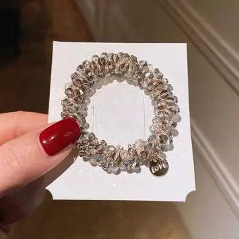 1 шт. Жемчужные разноцветные бусины Резинка для волос Женская эластичная веревка для волос Простые металлические пластины Скранчи Держатели для хвостика для женщин Аксессуары Size fits all