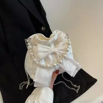 1 шт. женская нейлоновая сумка-ведро, модная женская сумка с бантом, украшенная бисером, сумка на цепочке через плечо