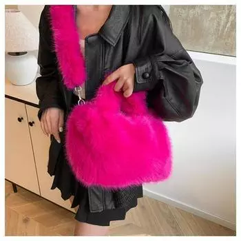 1 шт., женская новая банкетная, вечерняя сумка, симпатичная сумка-ведро, женская сумка через плечо, большая вместимость, плюшевая сумка, искусственный мех розы красного