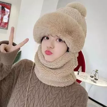 1 шт. Женская новая осенне-зимняя шапка-шарф-маска со встроенной защитой ушей и ветрозащитной шапкой, толстая и теплая шапка для родителей и детей One size света кофе