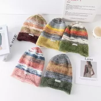 1 шт. женская повседневная вязаная шапка зимняя теплая и холодная шапка градиентная свободная шапка цветная ворсовая шапка зелёный