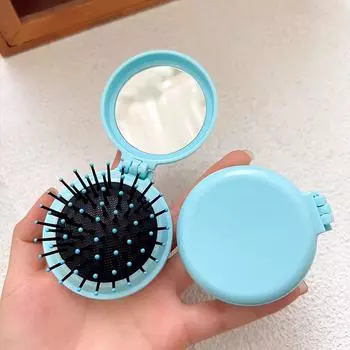 1 шт. женская расческа для волос, инструмент для укладки, небольшой размер, расческа с алмазным складным зеркалом, дорожная портативная массажная складная расческа жёлтый