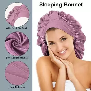 1 шт., женская шапочка-чепчик из сатина, шапочка для сна с длинным хвостом, косичка для волос, ночная шапочка для сна, шапочка для душа, шапочка для сауны, банная шапочка фиолетовый