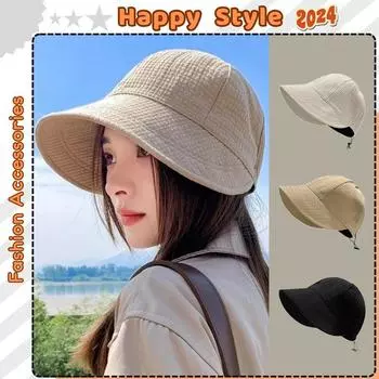 1 шт., женская шляпа от солнца, летняя УФ-защита, козырек, козырек для лица, окружность головы, складная шляпа для альпинизма, рыбака чёрный