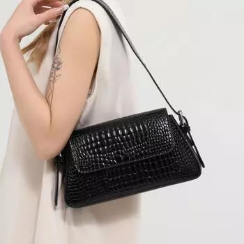 1 шт. женская сумка через плечо из искусственной кожи с градиентным рисунком под крокодила, модная женская сумка-багет (20cm<Max Length<30cm)
