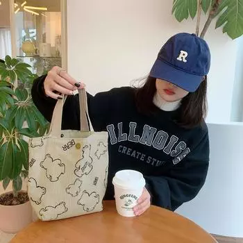 1 шт. Женская винтажная сумка-контейнер для ланча с медвежонком из вельвета, портативная, большая емкость для хранения 1PC