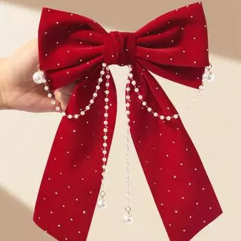 1 шт. женская заколка-автомат с бантом, винно-красный бархатный материал, звездная кисточка, имитация жемчуга, принцесса, аксессуар для волос
