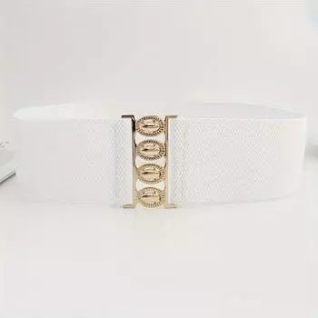 1 шт. Женские эластичные пояса с пайетками и вышивкой букв, Пряжка из сплава с эластичной лентой, Стильный дизайн пряжки белый