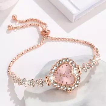 1 шт. женские блестящие кварцевые часы-бабочки со стразами и комплект ювелирных изделий - идеальный подарок для мамы ярко-розовый