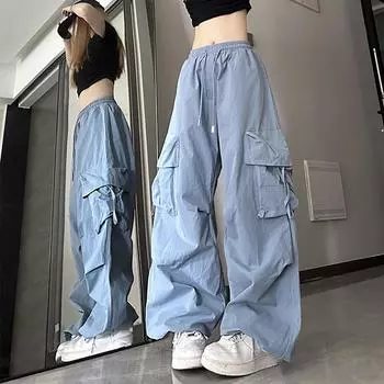 1 шт. женские брюки-карго брюки из полиэстера прямые брюки широкие брюки модные оверсайз XL белый