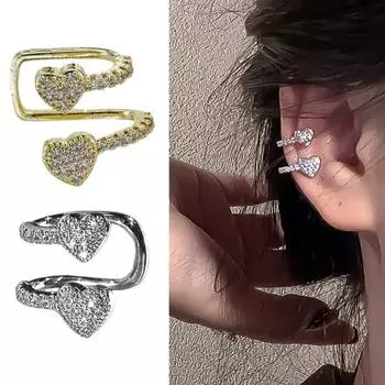 1 шт. женские гладкие манжеты со стразами в форме сердца, клипса в форме сердца, полированная C-образная, не с пирсингом, противоскользящая серебряный