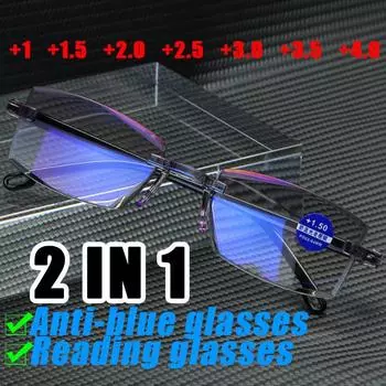 1 шт., женские и мужские очки для чтения без оправы с ромбовидной огранкой, анти-синий свет и синяя пленка, встроенная 3.5 чёрный