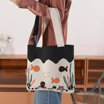 1 шт. женские и женские милые вязаные сумки для покупок сумки-тоут легкая сумка через плечо с рисунком из мультфильма большая емкость