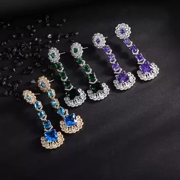 1 шт. женские инкрустированные асимметричные геометрические повседневные серьги-гвоздики в стиле портвейна синего цвета зелёный