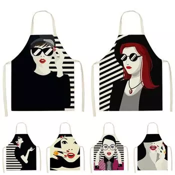 1 шт., женские кухонные фартуки с графическим принтом, женские льняные необрастающие нагрудники, фартуки без рукавов для домашней уборки, аксессуары для домашней кулинарии 47x38cm