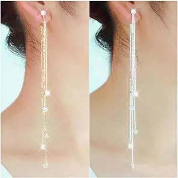 1 шт. женские линейные длинные кисточки стразы висячие серьги-подвески для вечеринки золотой