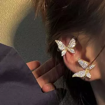 1 шт., женские манжеты для ушей, бабочки, стразы, ювелирные изделия, блестящие клипсы без пирсинга, подарки на день рождения Right