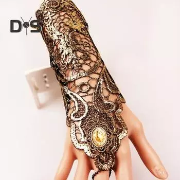 1 шт. женские перчатки для косплея с ажурным кружевным цветочным узором, регулируемый ремешок со шнуровкой, декор из страз, без пальцев, винтажный стиль, реквизит для выступлений и фотосъемок