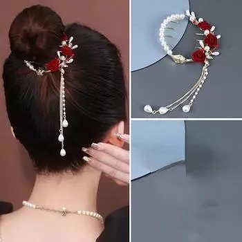 1 шт., женские розовые элегантные роскошные кисточки, хвостик, когти, модные аксессуары для волос красный