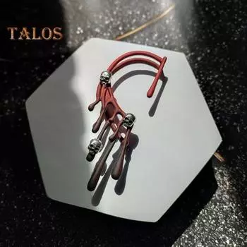 1 шт. женские серьги-каффы на Хэллоуин в преувеличенном стиле с изображением черепа фульгурита, ажурные, ретро, индивидуальные, винно-красные, для вечеринок, в стиле Канивал, украшения для ушей Right