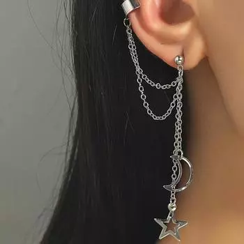 1 шт. женские серьги-клипсы сплошной цвет из нержавеющей стали в стиле хип-хоп Луна серебряный