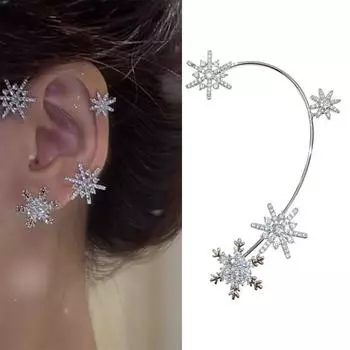 1 шт. женские серьги-манжеты, полностью украшенные камнями снежинки, зажим для ушей для женщин, модные украшения, зажим для ушей без пирсинга