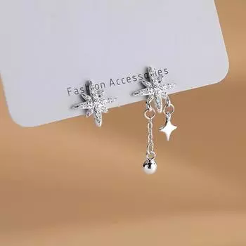 1 шт. женские серьги со звездами и круглыми шариками, ювелирные изделия в корейском стиле, серьги-гвоздики со стразами для банкета