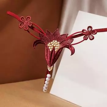 1 шт., женские стринги с массажными бусинами и цветочной вышивкой, красивые сексуальные мини-стринги с низкой талией, трусики-стринги One Size