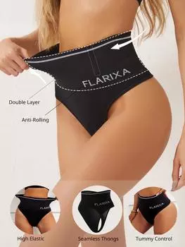 1 шт., женские стринги с высокой талией, бесшовные трусики с контролем живота, анти-скатывание живота, утягивающее тело, корректирующее белье, трусики, анти-скатывающее формирующее нижнее белье S чёрный