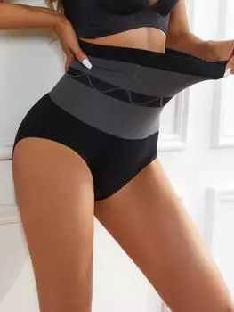 1 шт., женские трусики в полоску с высокой талией, формирователь тела, плоские трусы для коррекции живота, Корректирующее белье для живота M чёрный
