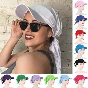 1 шт., женские тюрбаны, шапка Durag Brim, солнцезащитный козырек с предварительно завязанным платком, хиджаб, мусульманский чистый цвет чёрный