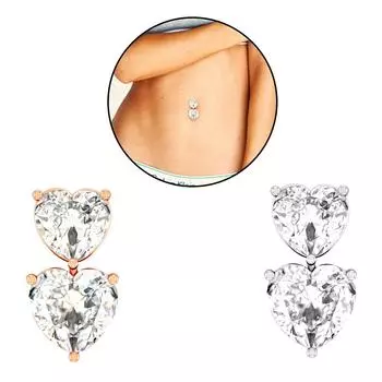 1 шт., женские украшения для тела, кристалл, двойное сердце, кольцо в пупке, сексуальная личность, пирсинг пупка серебряный