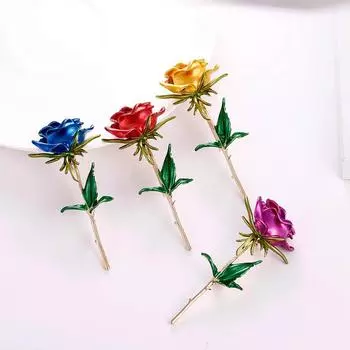 1 шт. Женские ювелирные изделия Подарочные Эмалевые розы Свадебные броши Шарф Булавка 7.2*3.6cm фиолетовый