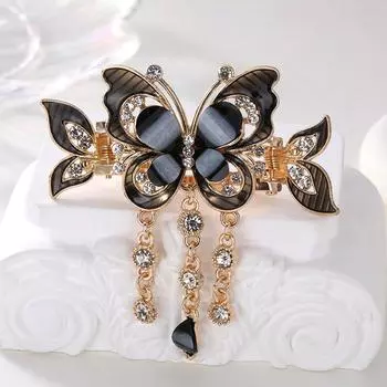 1 шт. Женские заколки-крабы для волос Блестящие бабочки с кисточками Стразы Декор Заколка-краб для волос Винтаж Бохо Держатель для хвостика Аксессуары для волос